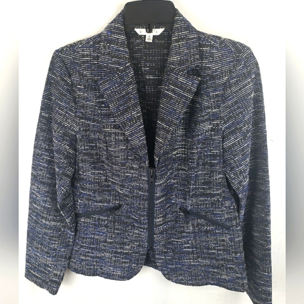 CABI Black with Blue Accents Long Sleeve Blazer With Zipper Closer Sz 6